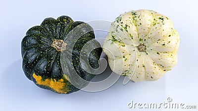 Small decorative pumpkins for Halloween on a white background, Stock Photo