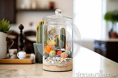 small desert terrarium with cacti and dry soil Stock Photo