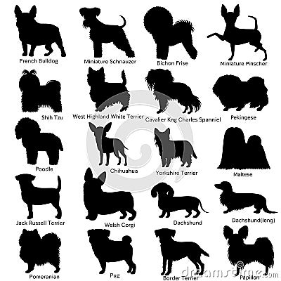 Small dog breeds silhouette bundle Stock Photo