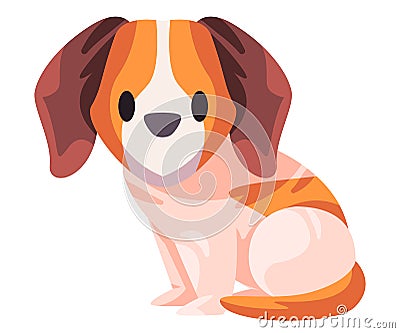 Small dog cub puppy sitting illustration graphic friendlu pet orange brown white color Cartoon Illustration