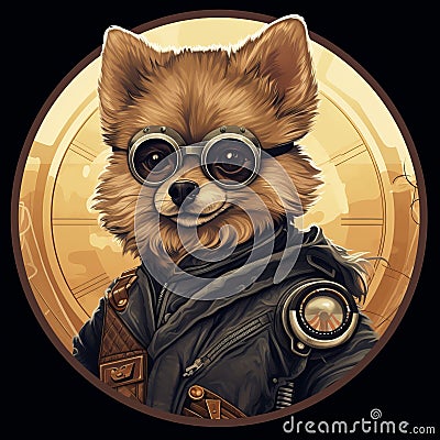 Steampunk Dog In Aviator Glasses: A Dan Mumford Inspired Anime Character Stock Photo