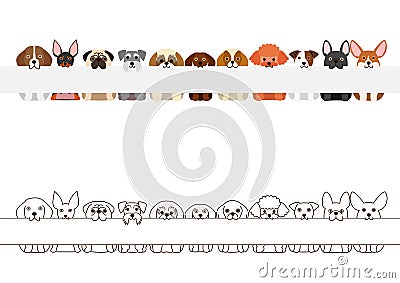 Small dogs border set, with long blank board in their mouthes Vector Illustration
