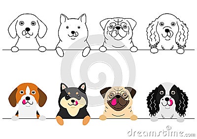 Small dogs licking their lips in a row Vector Illustration