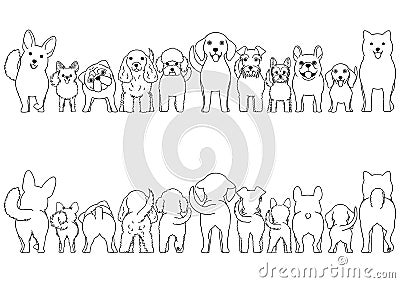 Small Dogs line art border set Vector Illustration