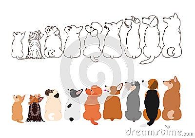 Small Dogs looking up sideways in a row Vector Illustration