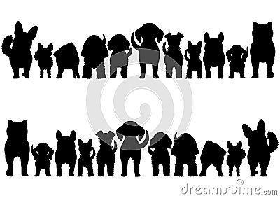 Small Dogs silhouette border set Vector Illustration