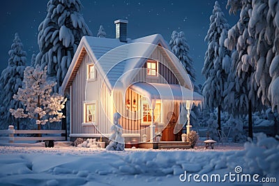 A small dwelling house in the forest in winter Stock Photo