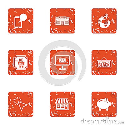 Small enterprise icons set, grunge style Vector Illustration