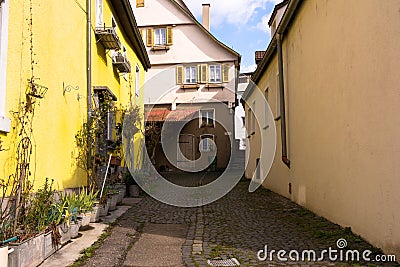 Small European Alley German Houses Cobblestone Street Quarter Co Stock Photo