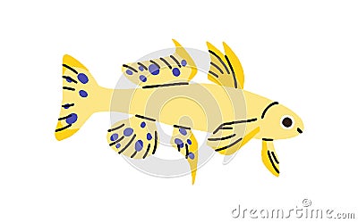 Small exotic tropical sea fish. Marine water and aquarium animal swimming. Cute little south species. Ornamental Cartoon Illustration