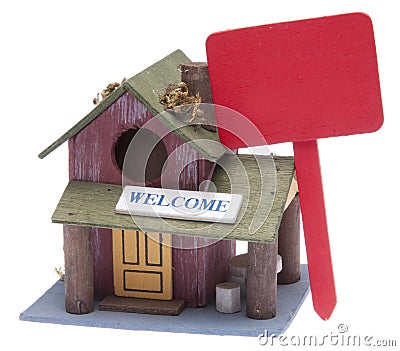 Small Farm Home with Red Sign Stock Photo