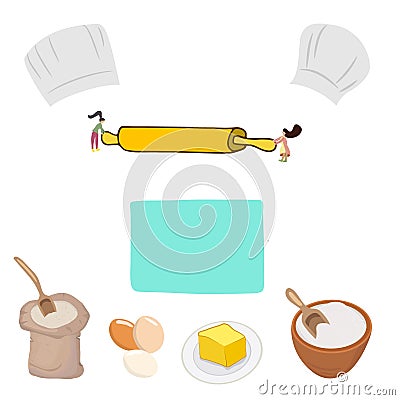 Small female chef cooking food Cartoon Illustration