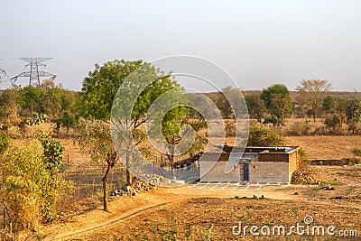 Small fields alternate with ponds, roads and boundary wood belt Editorial Stock Photo