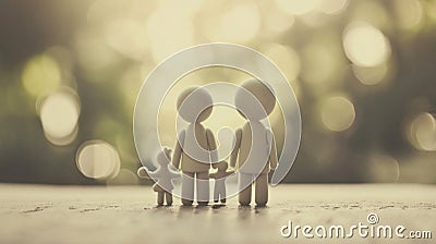 A small figurine of a family standing in front of trees, AI Stock Photo