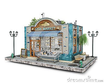 A small fish market building on a piece of ground Stock Photo