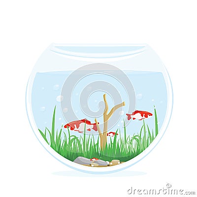 Small Fishes In a Round Aquarium Vector Illustration Vector Illustration