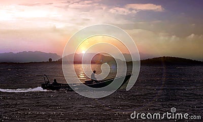 Small fishing boat at sunrise Editorial Stock Photo