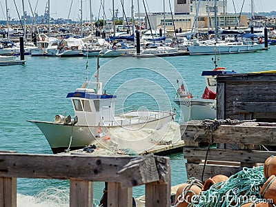 Small fishing boats with fishing tools Editorial Stock Photo