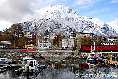 Small fishing village, fjord, Norway Stock Photo