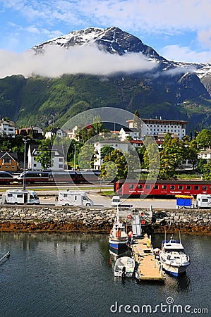 Small fishing village, fjord, Norway Editorial Stock Photo