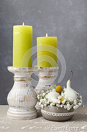 Small floral arrangement with white plants and green scented Stock Photo