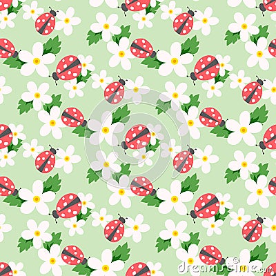 Small flower vector with ladybug seamless pattern Vector Illustration