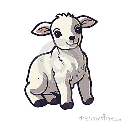 Small fluffy sheep sitting Vector Illustration