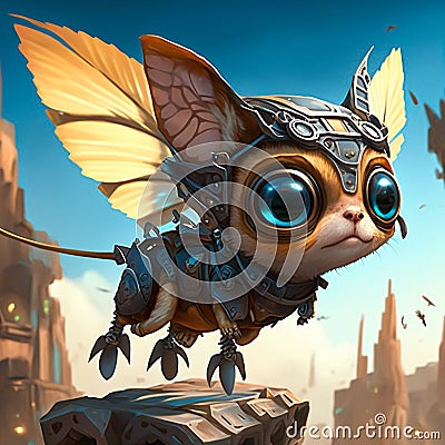 Small flying pet in steampunk style Cartoon Illustration