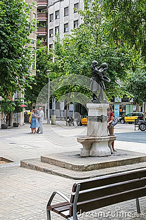 Small fountain with drinking water on the street of Barcelona Editorial Stock Photo
