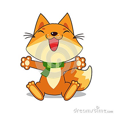 Small Fox. Vector Fox. Fox Sitting. Good Fox. Fox Smiles. Good Animal. Vector Illustration