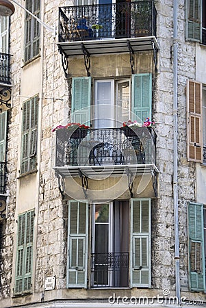 Small french balconies in Nice, France Stock Photo