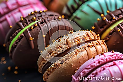 Small French pastries. Sweet and colorful French Macarons Cakes Stock Photo