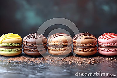 Small French pastries. Sweet and colorful French Macarons Cakes Stock Photo