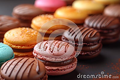 Small French pastries. Sweet and colorful French Macarons Cakes Stock Photo