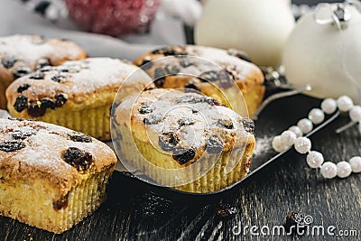 Small fruitcakes for Christmas dinner. Stock Photo