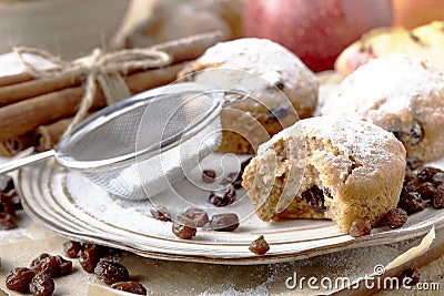 Small fruitcakes for Christmas dinner. Raisin mini cakes Stock Photo