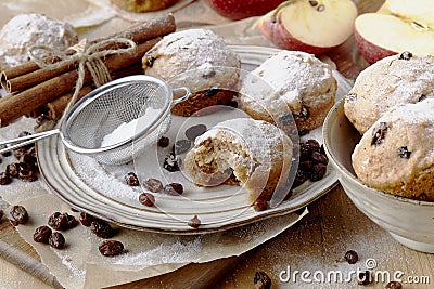 Small fruitcakes for Christmas dinner. Raisin mini cakes Stock Photo