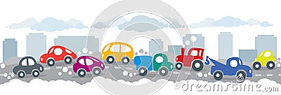 Small funny cars on the urban city road background Vector Illustration