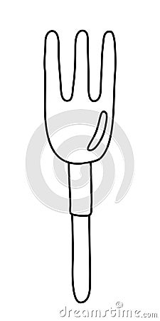 Small garden rake tool, doodle style flat vector outline for coloring book Vector Illustration