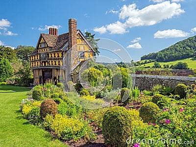 Stokesay Castle Gatehouse and garden, Shropshire, England. Stock Photo