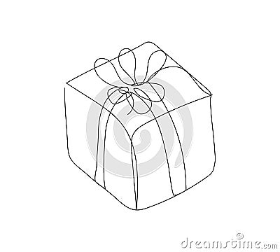 Small gift box with bow one line art. Continuous line drawing of new year holidays, christmas, celebration, packaging Vector Illustration