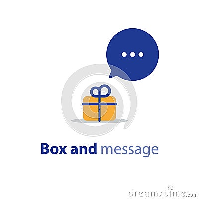Small gift and round speech bubble, receive present Vector Illustration