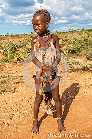 Small girl from Hamar tribe . Editorial Stock Photo
