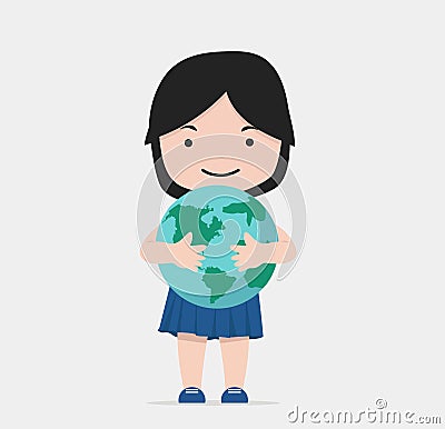 Small girl Hugs the Earth Vector Illustration