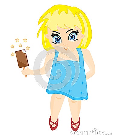Small girl with ice cream on a stick Vector Illustration