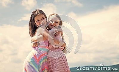 small girls embrace. love and support. concept of sisterhood and friendship. family bonding time. best friends forever Stock Photo