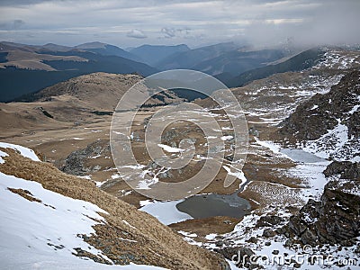 Small frozen lakes in parang mountains,romania Stock Photo