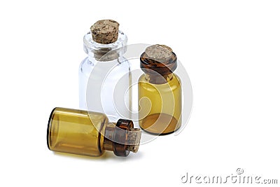 Small glass bottles with cork Stock Photo