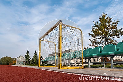 Small goals left on stadium after football outdoor practice Stock Photo