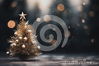 a small golden christmas tree on a dark background Stock Photo
